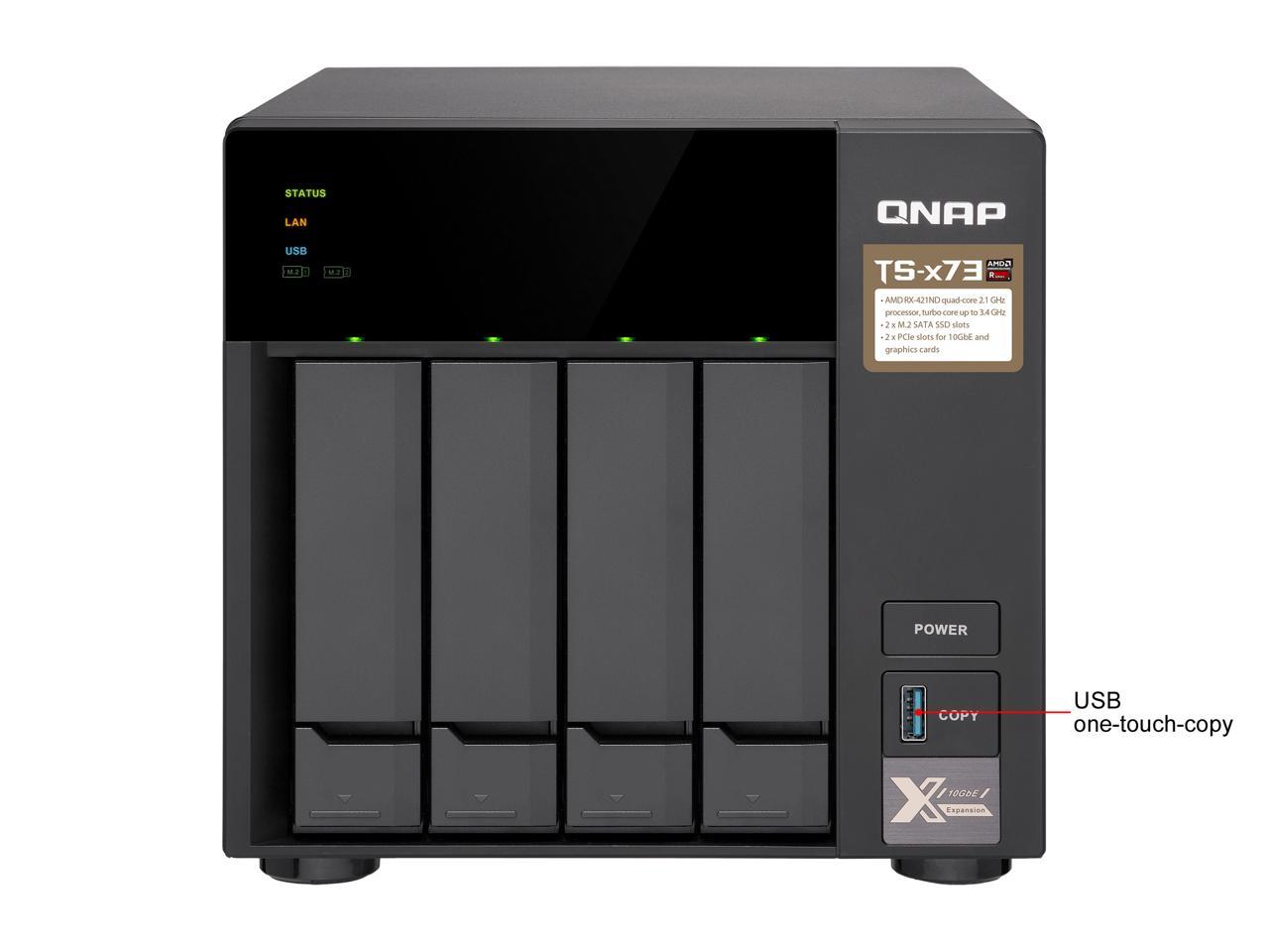 QNAP TS-473-8G-US 4-Bay NAS/iSCSI IP-SAN, AMD R Series Quad-core 2.1GHz, 8GB RAM, 10G-Ready