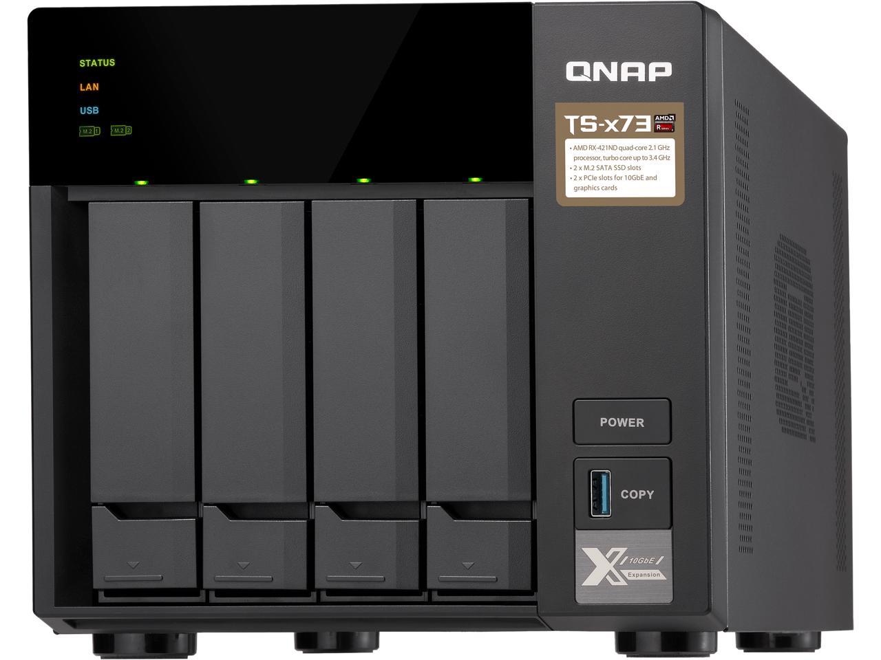 QNAP TS-473-4G-US 4-Bay NAS/iSCSI IP-SAN, AMD R Series Quad-core 2.1GHz, 4GB RAM, 10G-Ready
