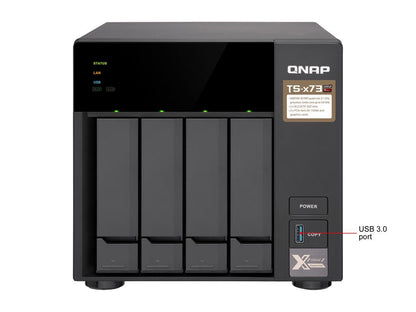 QNAP TS-473-4G-US 4-Bay NAS/iSCSI IP-SAN, AMD R Series Quad-core 2.1GHz, 4GB RAM, 10G-Ready