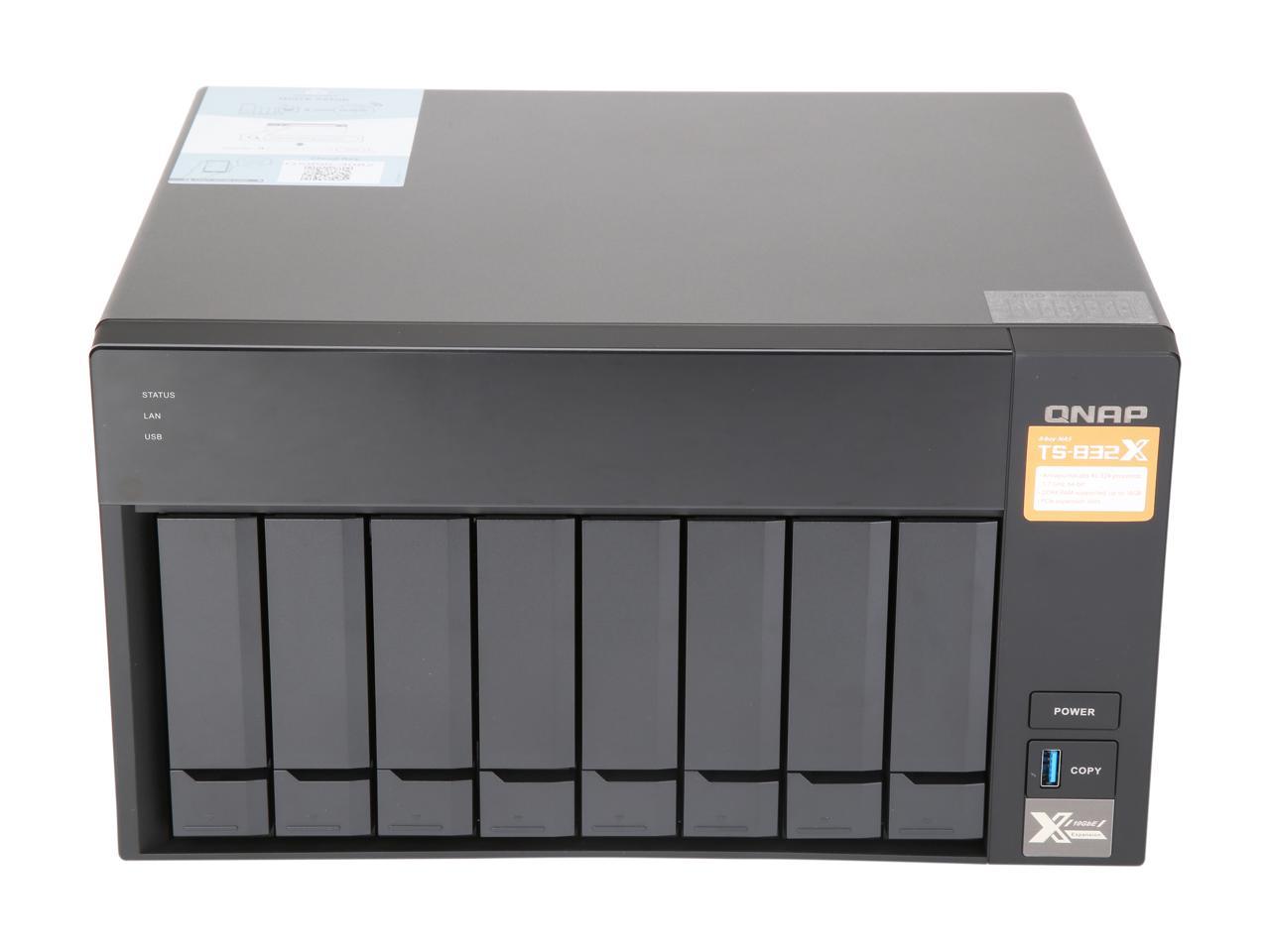 QNAP TS-832X-8G-US High-Performance 8-Bay 64-bit NAS Built-in 2 x 10GbE (SFP+) Network, Hardware Encryption, Quad Core 1.7GHz, 8GB RAM, 2 x 1GbE