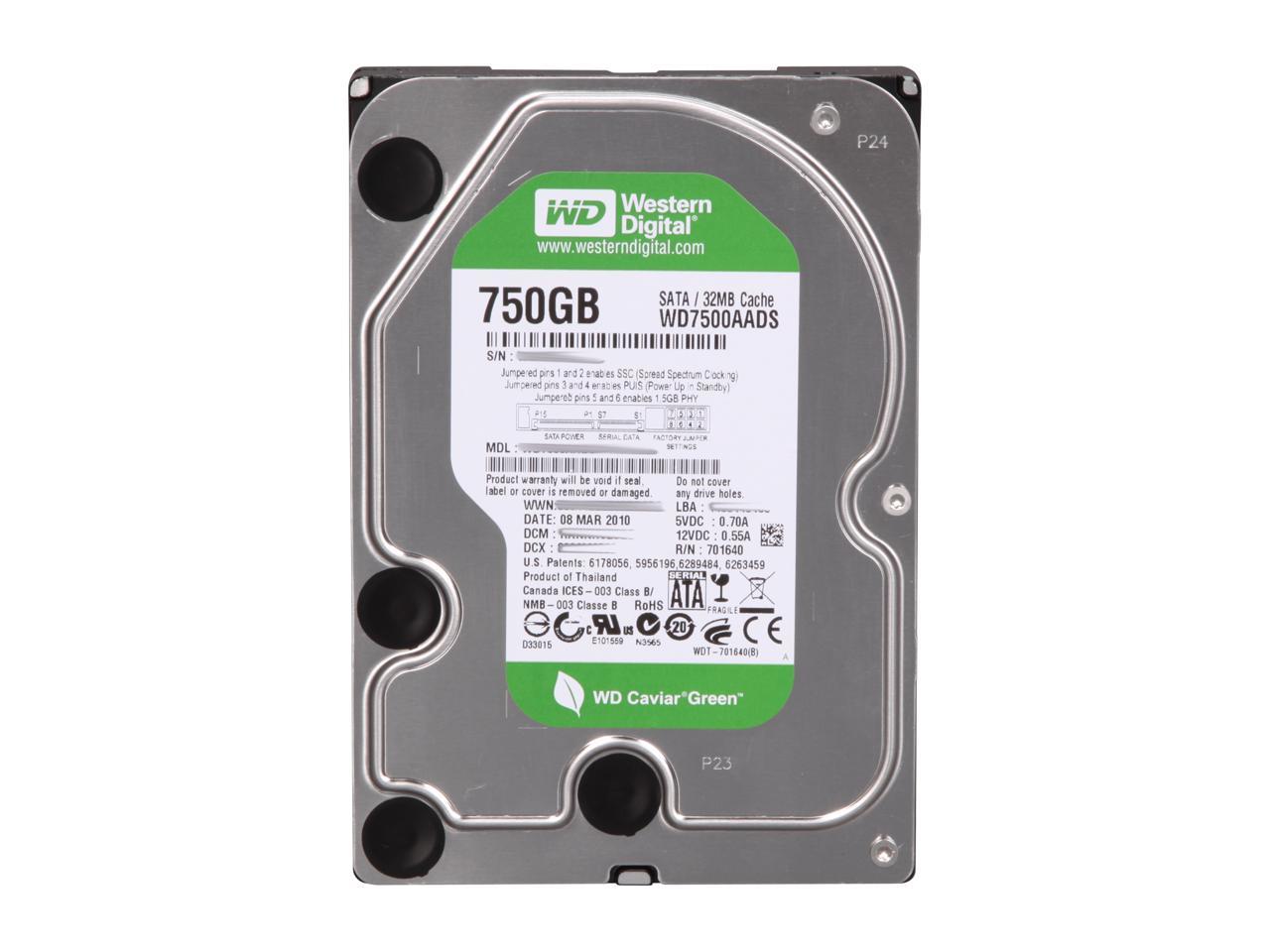 Western Digital WD Green WD7500AADS 750GB 32MB Cache SATA 3.0Gb/s 3.5" Hard Drive Bare Drive