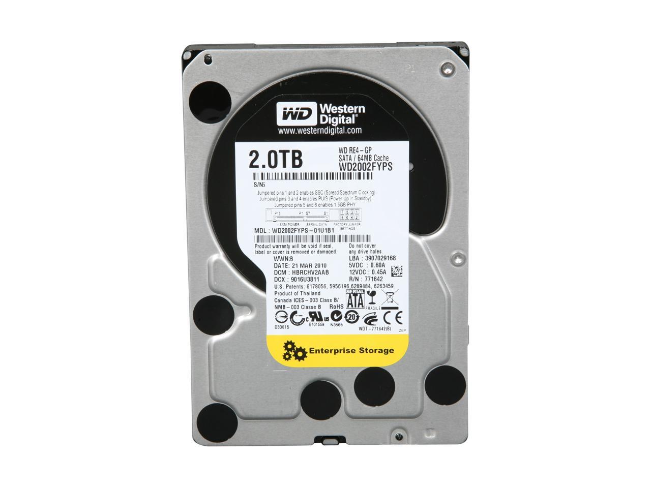 Western Digital WD RE4-GP WD2002FYPS 2TB 64MB Cache SATA 3.0Gb/s 3.5" Hard Drive Bare Drive