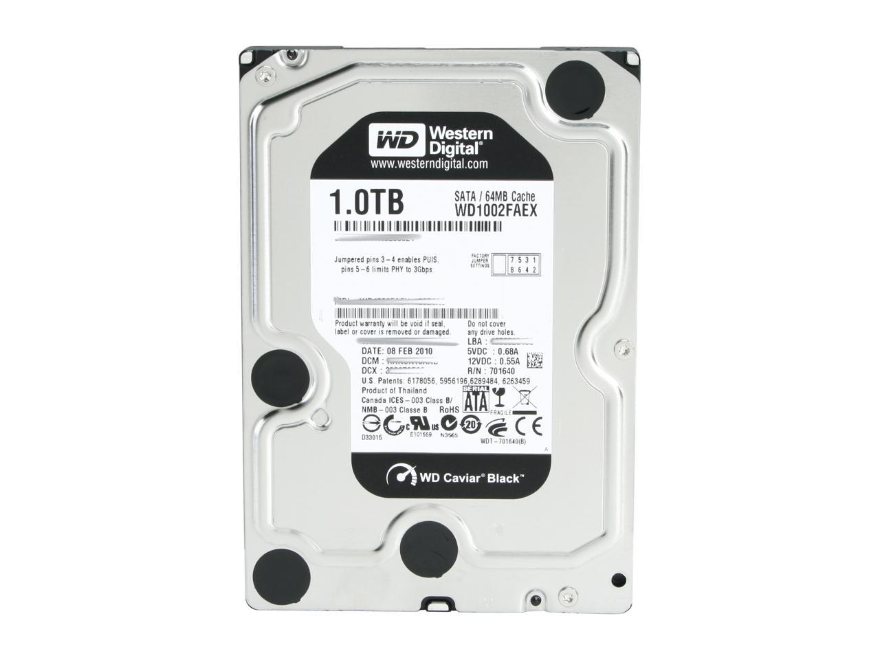 WD Caviar Black WD1002FAEX 1TB 7200 RPM 64MB Cache SATA 6.0Gb/s 3.5" Internal Hard Drive Bare Drive