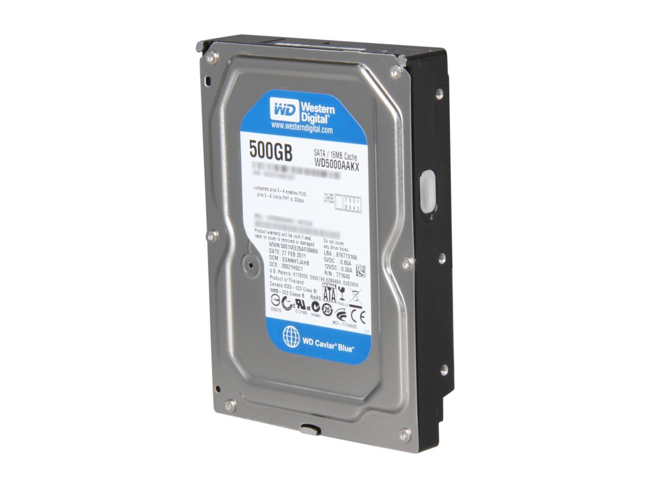 WD WD Blue WDBAAX5000ENC-NRSN 500GB 7200 RPM 16MB Cache SATA 3.0Gb/s 3.5" Internal Hard Drive -Retail kit