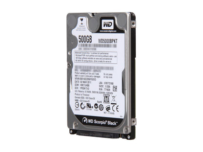 Western Digital Scorpio Black wd5000bpkt 500GB 7200 RPM 16MB Cache SATA 3.0Gb/s 2.5" Internal Notebook Hard Drive Bare Drive