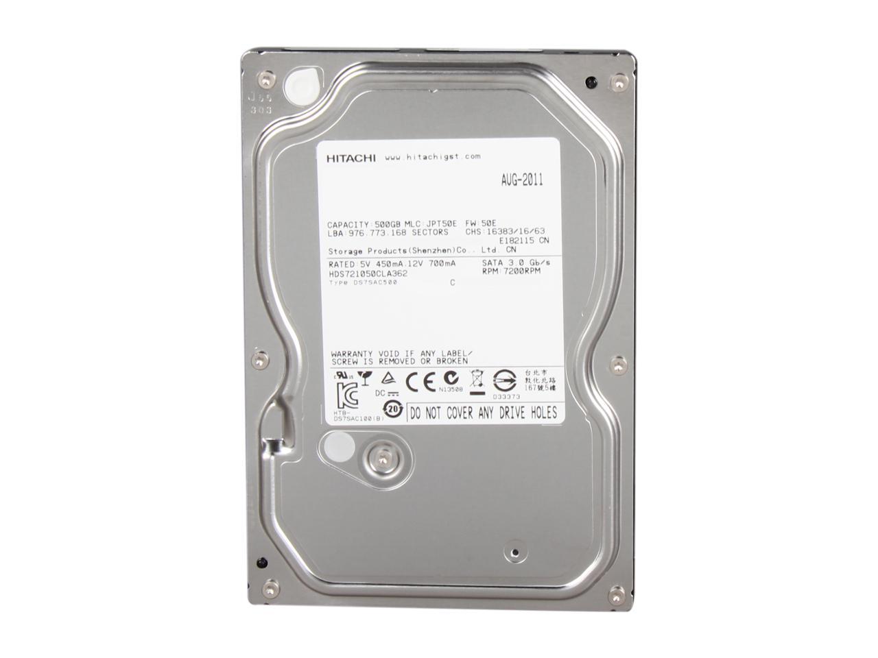 HGST HDS721050CLA362 (0F10381) 500GB 7200 RPM 16MB Cache SATA 3.0Gb/s 3.5" Internal Hard Drive Bare Drive