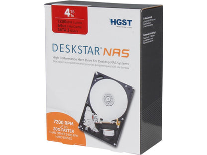 HGST Deskstar NAS 3.5" 4TB 7200 RPM 64MB Cache SATA 6.0Gb/s High-Performance Hard Drive for Desktop NAS Systems Retail Packaging