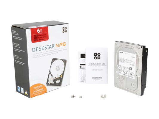 HGST DeskStar NAS 3.5" 6TB 7200 RPM 128MB Cache SATA 6.0Gb/s High-Performance Hard Drive for Desktop NAS Systems Retail Packaging 0S04007