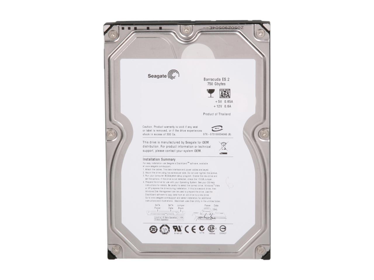 Seagate BarraCuda ES.2 ST3750330NS 750GB 7200 RPM 32MB Cache SATA 3.0Gb/s 3.5" Internal Hard Drive Bare Drive