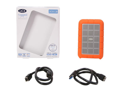 LaCie 500GB Rugged Triple Portable External Hard Drive USB 3.0 / 2 x Firewire800 Model LAC301983 Orange