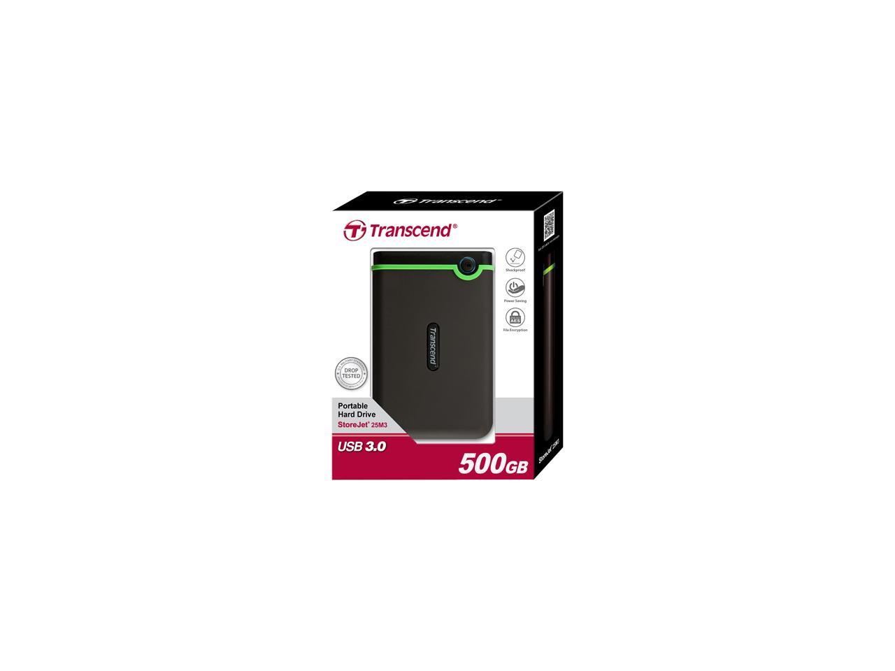 Transcend 500GB StoreJet External Hard Drive USB 3.0 Model TS500GSJ25M3