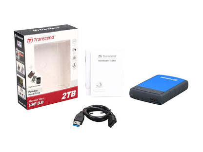 Transcend 2TB StoreJet 25H3 Military-grade Shock Resistance Portable External Hard Drive USB 3.0 Model TS2TSJ25H3B Blue