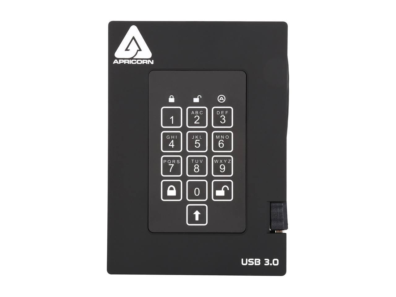 APRICORN Aegis Padlock Fortress 1TB USB 3.0 Portable FIPS 140-2 Encrypted External Hard Drive With PIN Access A25-3PL256-1000F