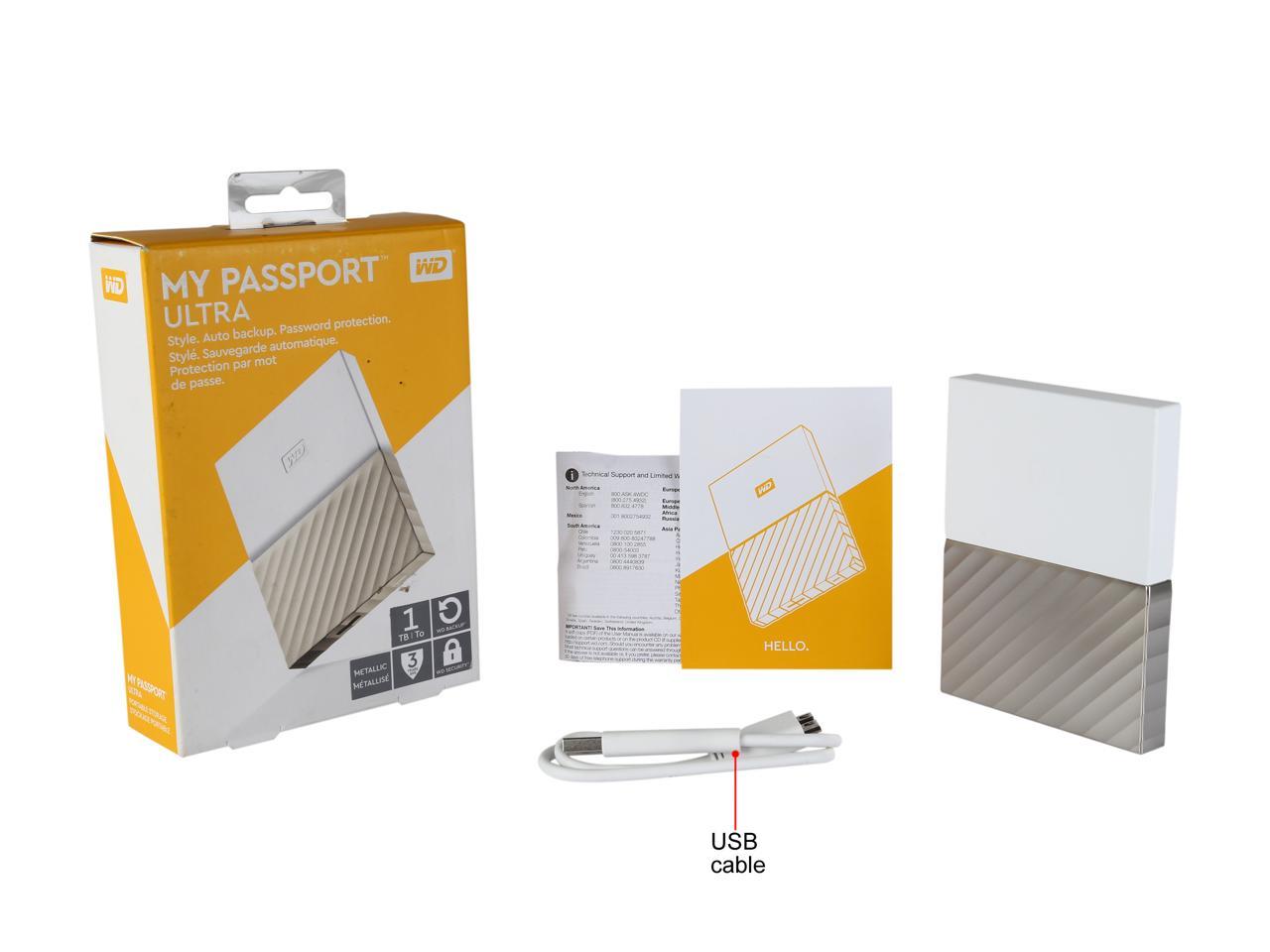 WD 1TB My Passport Ultra Portable Storage with Metal Finish USB 3.0 Model WDBTLG0010BGD-WESN White - Gold