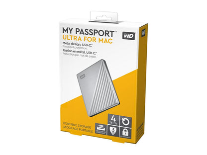 WD 4TB Silver My Passport Ultra Portable Storage External Hard Drive USB-C for Mac (WDBPMV0040BSL-WESN)