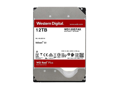 WD Red Plus 12TB NAS Hard Disk Drive - 5400 RPM Class SATA 6Gb/s, CMR, 256MB Cache, 3.5 Inch - WD120EFAX