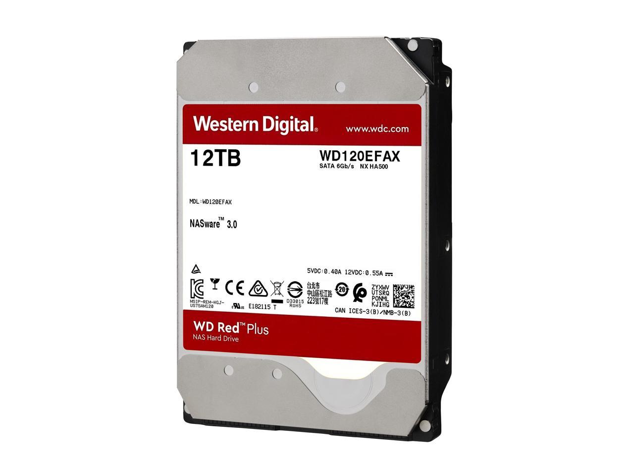 WD Red Plus 12TB NAS Hard Disk Drive - 5400 RPM Class SATA 6Gb/s, CMR, 256MB Cache, 3.5 Inch - WD120EFAX