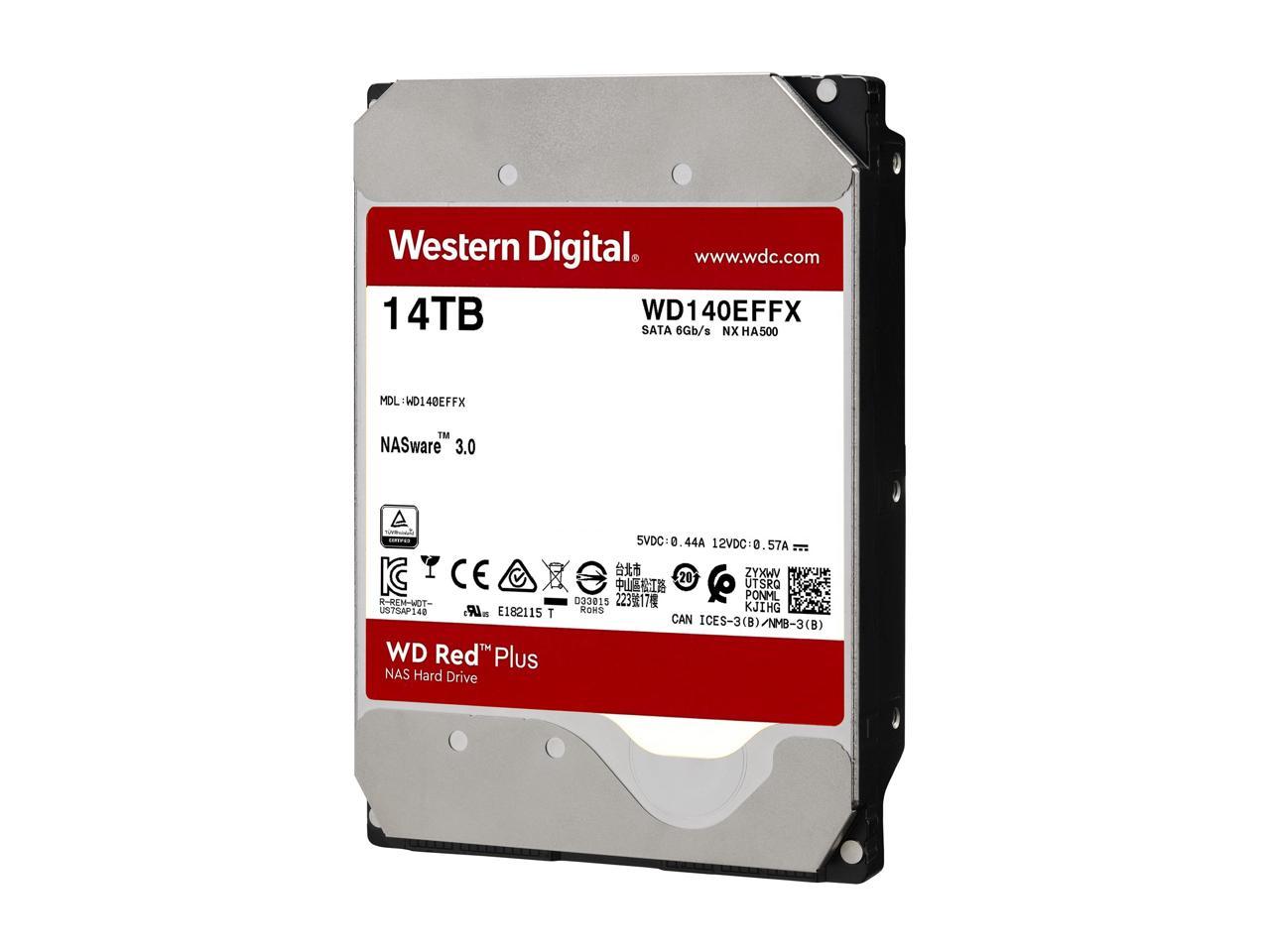 WD Red Plus 14TB NAS Hard Disk Drive - 5400 RPM Class SATA 6Gb/s, CMR, 512MB Cache, 3.5 Inch - WD140EFFX