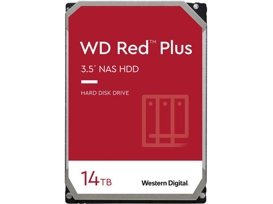 WD Red Plus 14TB NAS Hard Disk Drive - 5400 RPM Class SATA 6Gb/s, CMR, 512MB Cache, 3.5 Inch - WD140EFFX