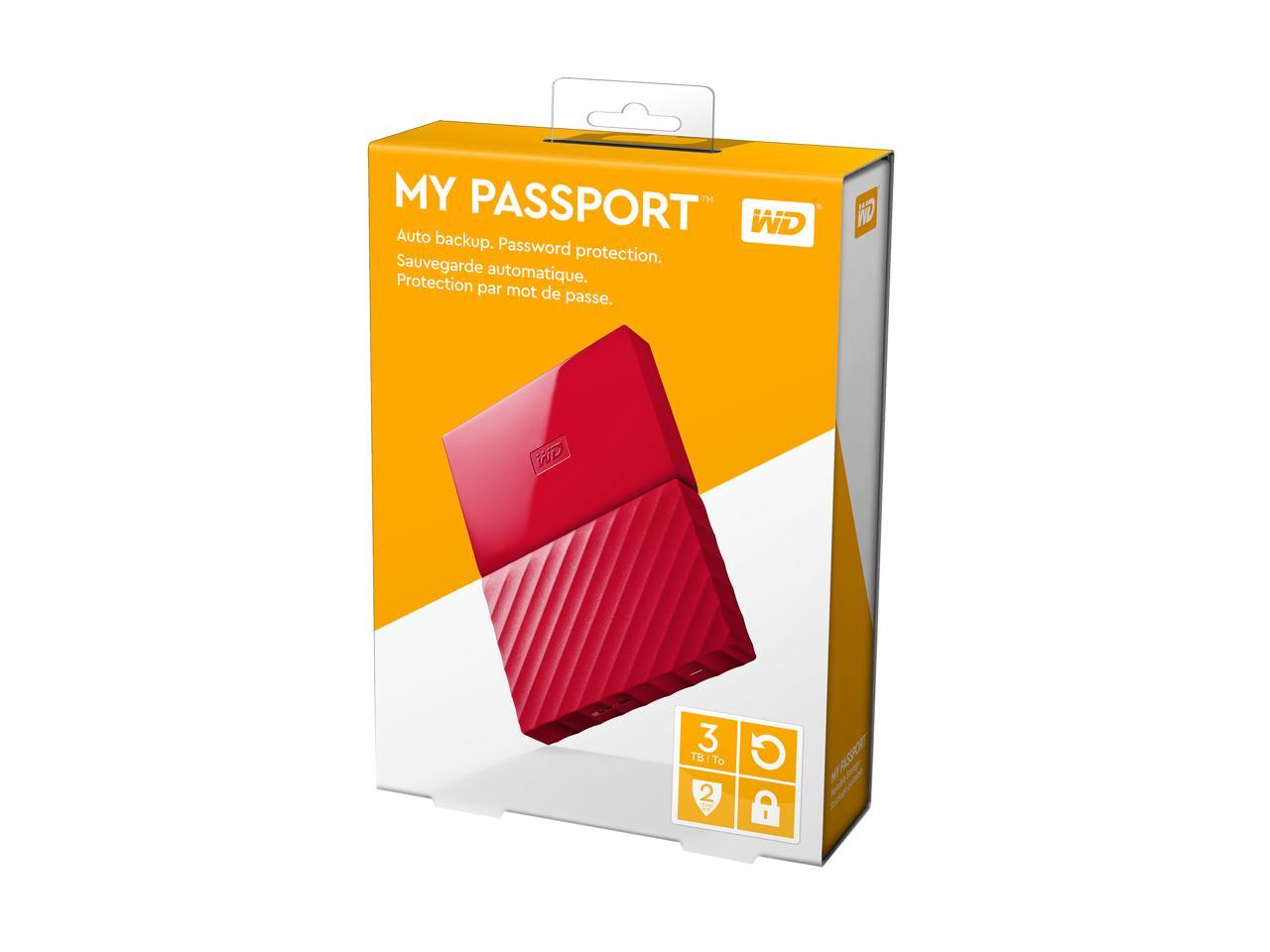 WD 3TB My Passport Portable Hard Drive USB 3.0 Model WDBYFT0030BRD-WESN Red