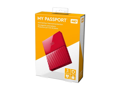 WD 3TB My Passport Portable Hard Drive USB 3.0 Model WDBYFT0030BRD-WESN Red