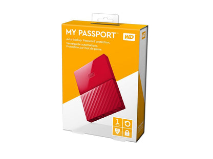 WD 1TB My Passport Portable Hard Drive USB 3.0 Model WDBYNN0010BRD-WESN Red