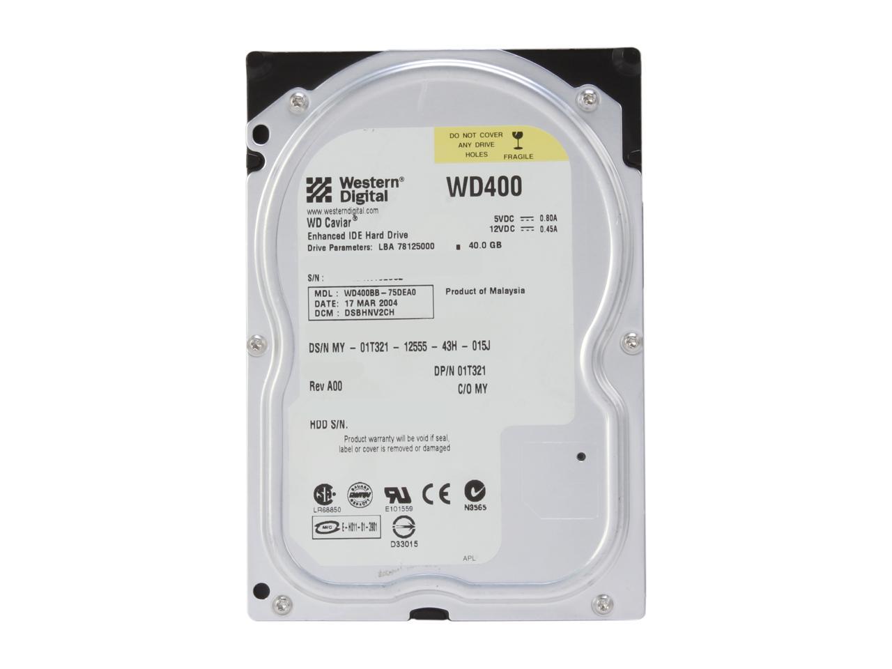 WD WD400BB-75FJA1 40GB 7200 RPM IDE Ultra ATA100 / ATA-6 3.5" Internal Hard Drive Bare Drive
