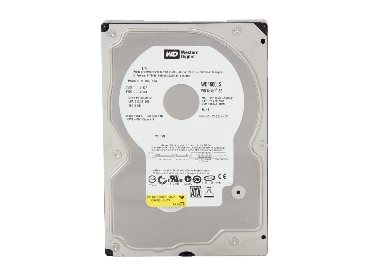 WD Caviar SE WD1600JS 160GB 7200 RPM 8MB Cache SATA 3.0Gb/s 3.5" Hard Drive Bare Drive