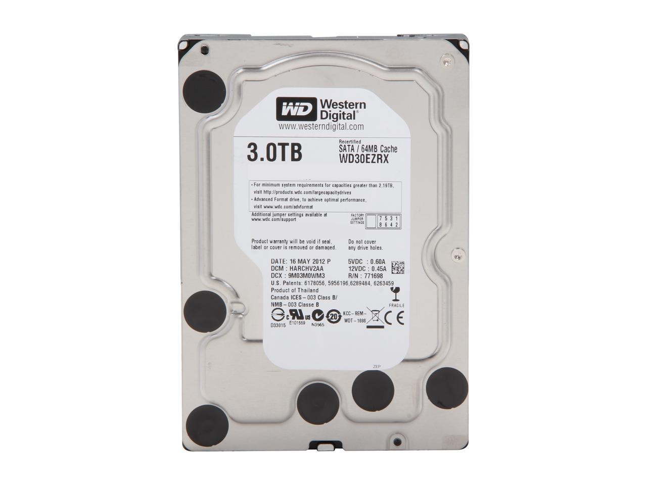WD Green WD30EZRX 3TB IntelliPower 64MB Cache SATA 6.0Gb/s 3.5" Internal Hard Drive