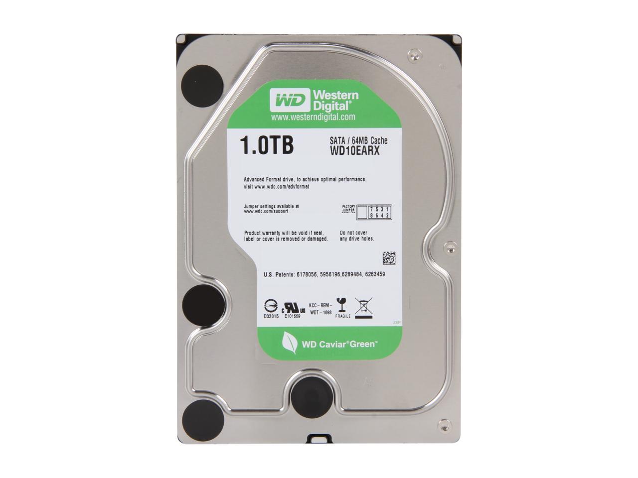 WD WD Green WD10EARX 1TB IntelliPower 64MB Cache SATA 6.0Gb/s 3.5" Internal Hard Drive -Manufacture Recertified Bare Drive