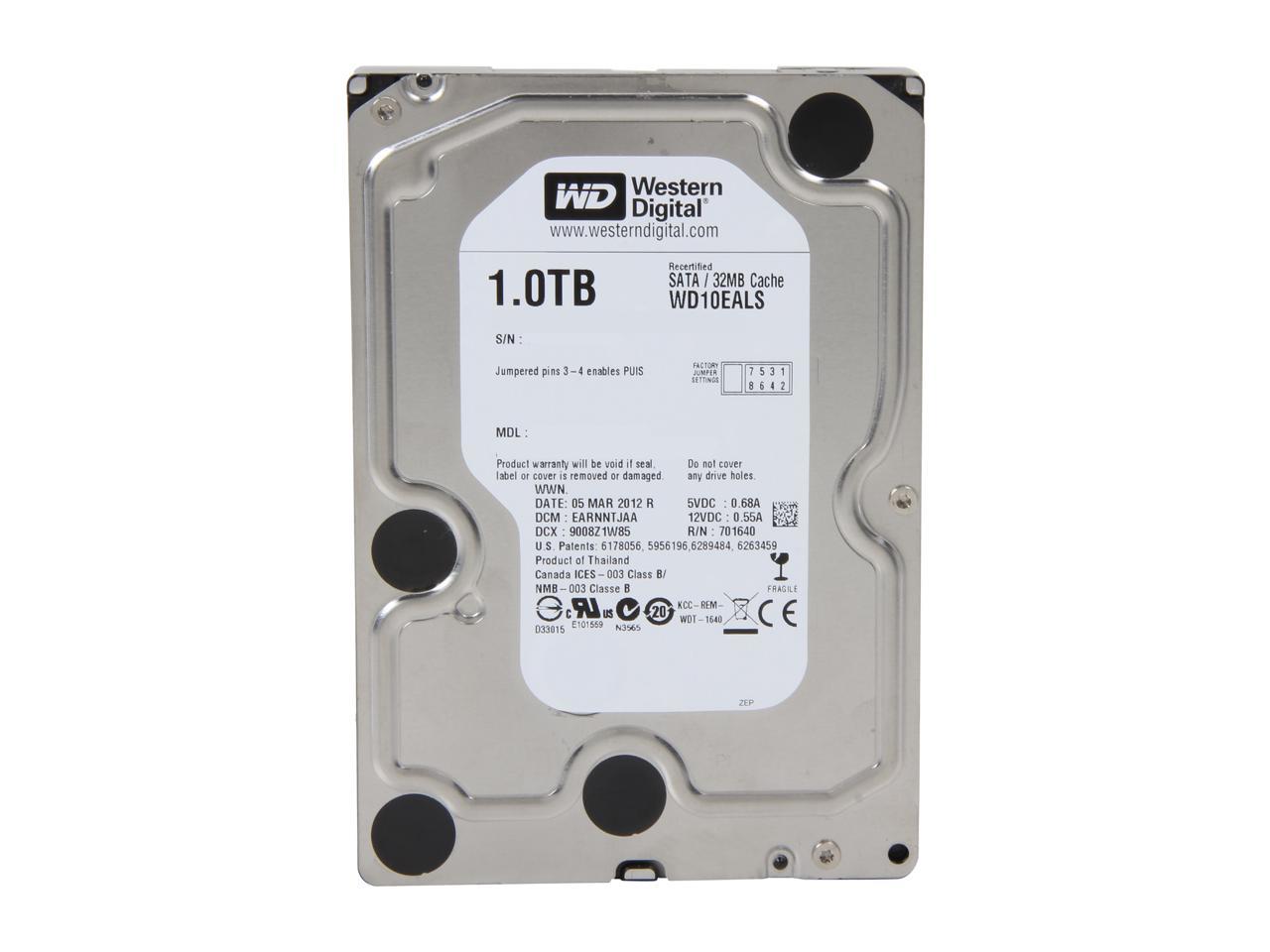 WD Blue WD10EALS 1TB 7200 RPM 32MB Cache SATA 3.0Gb/s 3.5" Internal Hard Drive Bare Drive