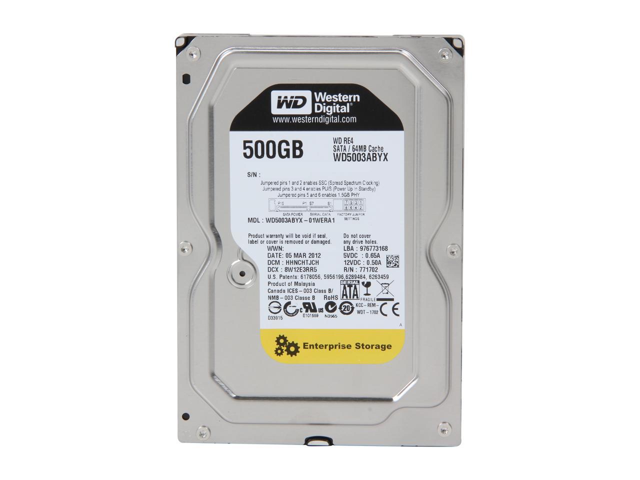 WD WD RE4 WD5003ABYX 500GB 7200 RPM 64MB Cache SATA 3.0Gb/s 3.5" Internal Hard Drive Bare Drive