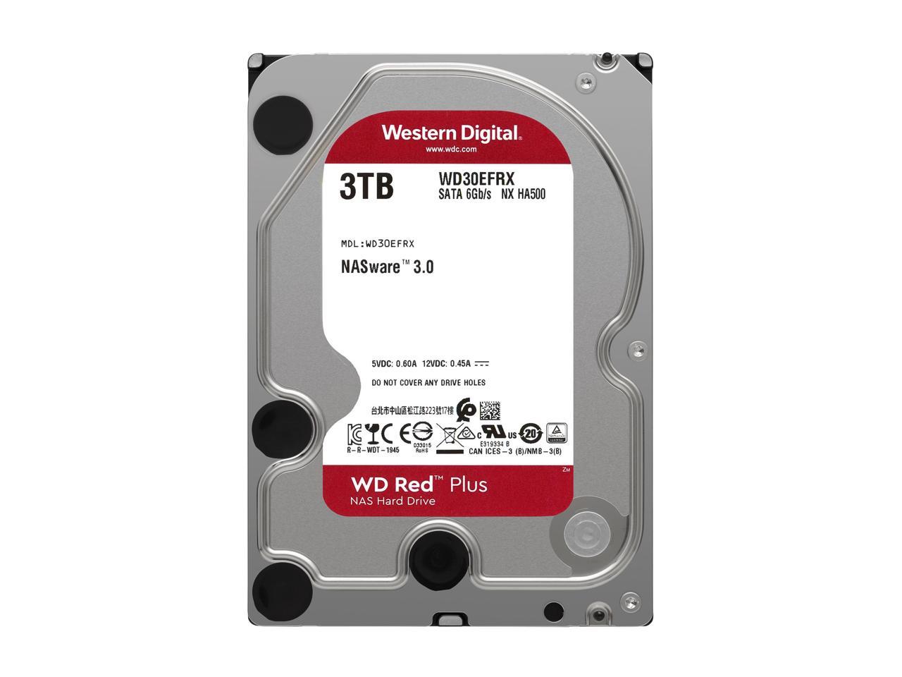 WD Red Plus 3TB NAS Hard Disk Drive - 5400 RPM Class SATA 6Gb/s, CMR, 64MB Cache, 3.5 Inch - WD30EFRX