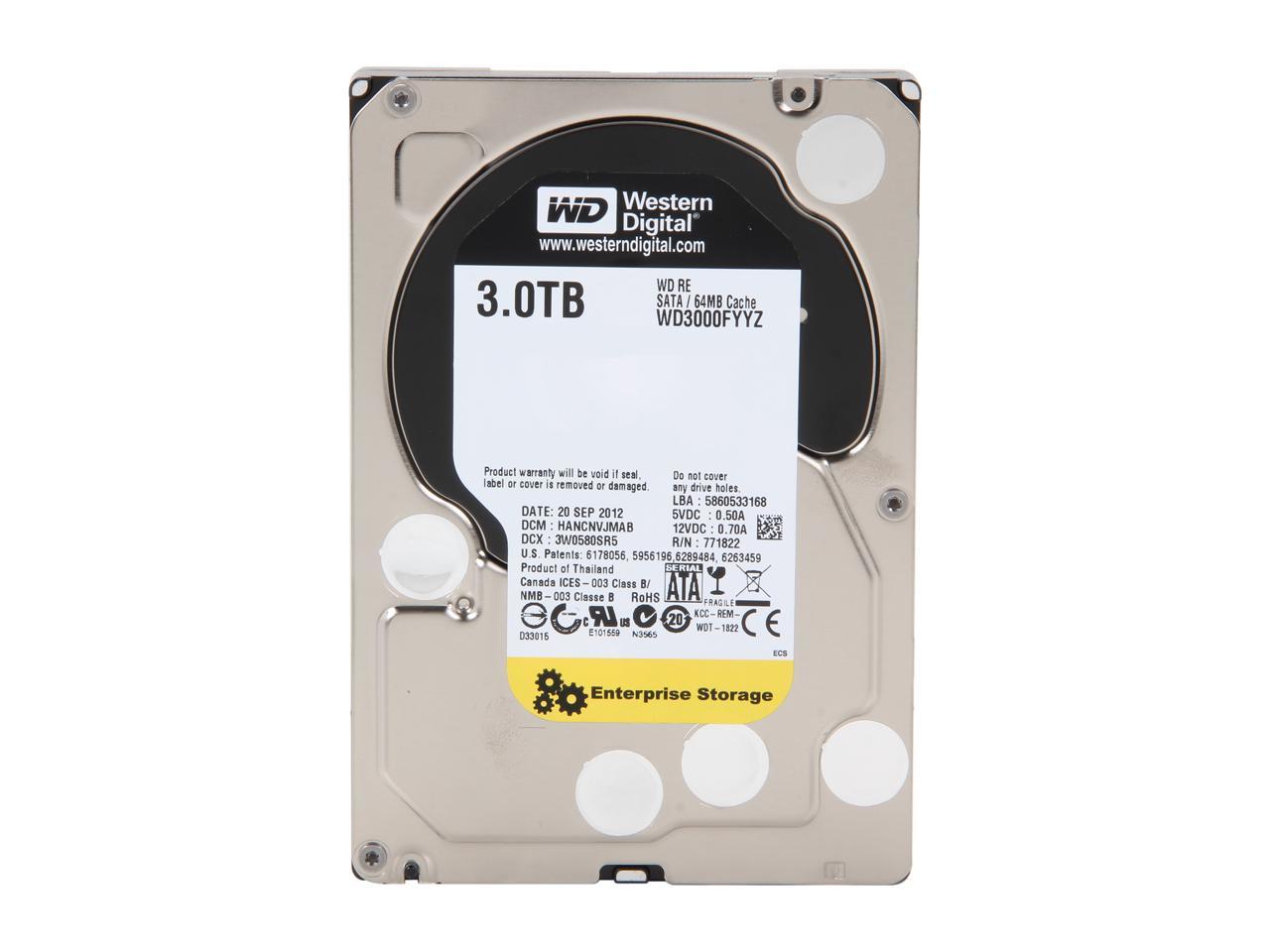 WD Re 3TB Datacenter Capacity Hard Disk Drive - 7200 RPM Class SATA 6Gb/s 64MB Cache 3.5 inch WD3000FYYZ