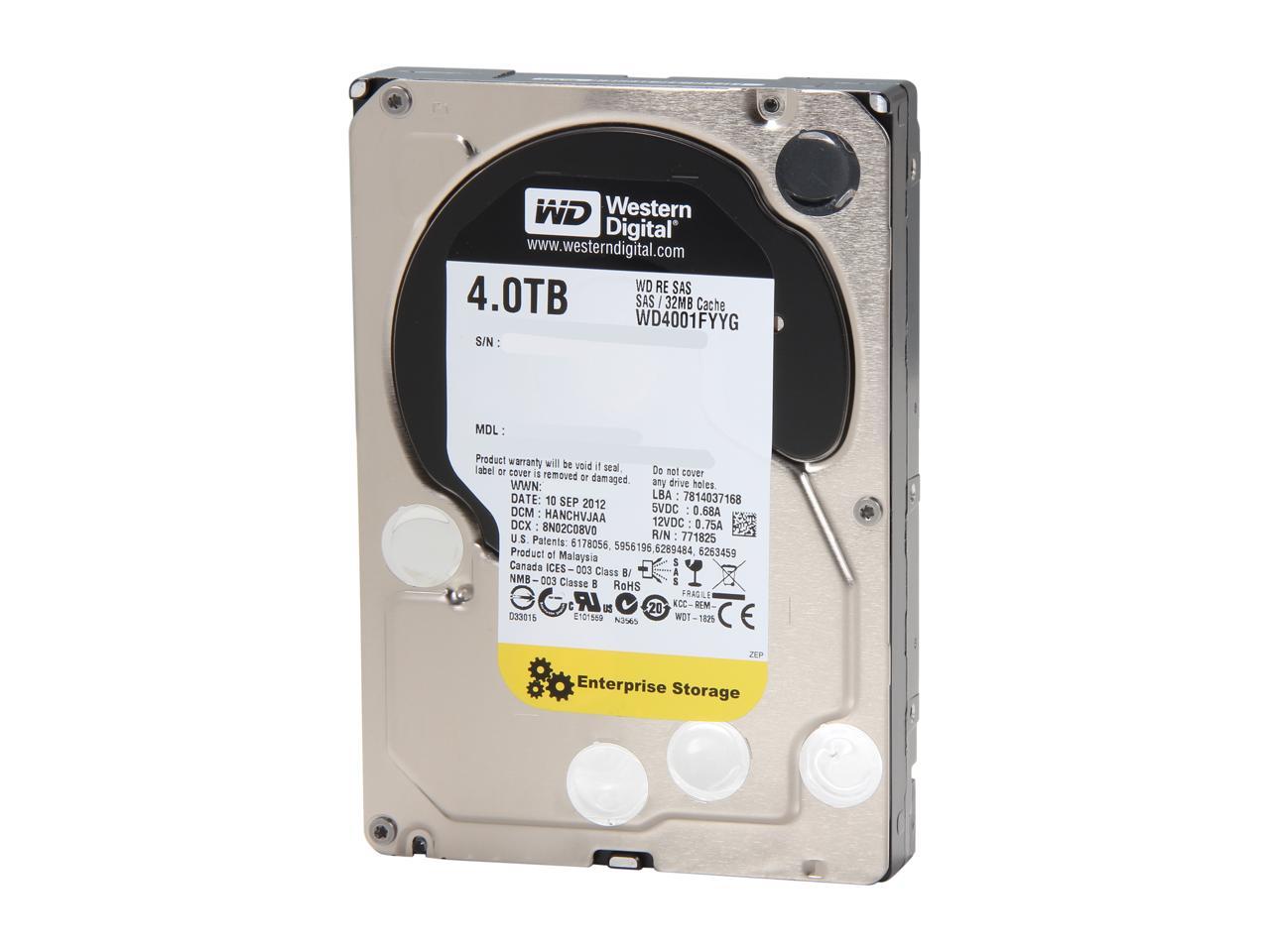 WD Re 4TB Datacenter Capacity Hard Disk Drive - 7200 RPM Class SAS 6Gb/s 32MB Cache 3.5 inch WD4001FYYG