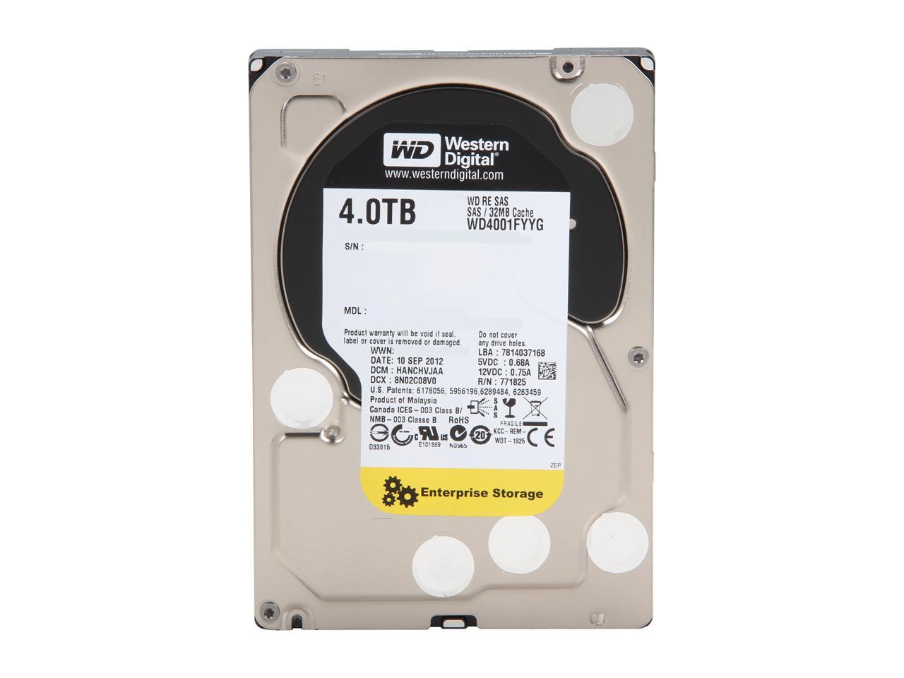 WD Re 4TB Datacenter Capacity Hard Disk Drive - 7200 RPM Class SAS 6Gb/s 32MB Cache 3.5 inch WD4001FYYG