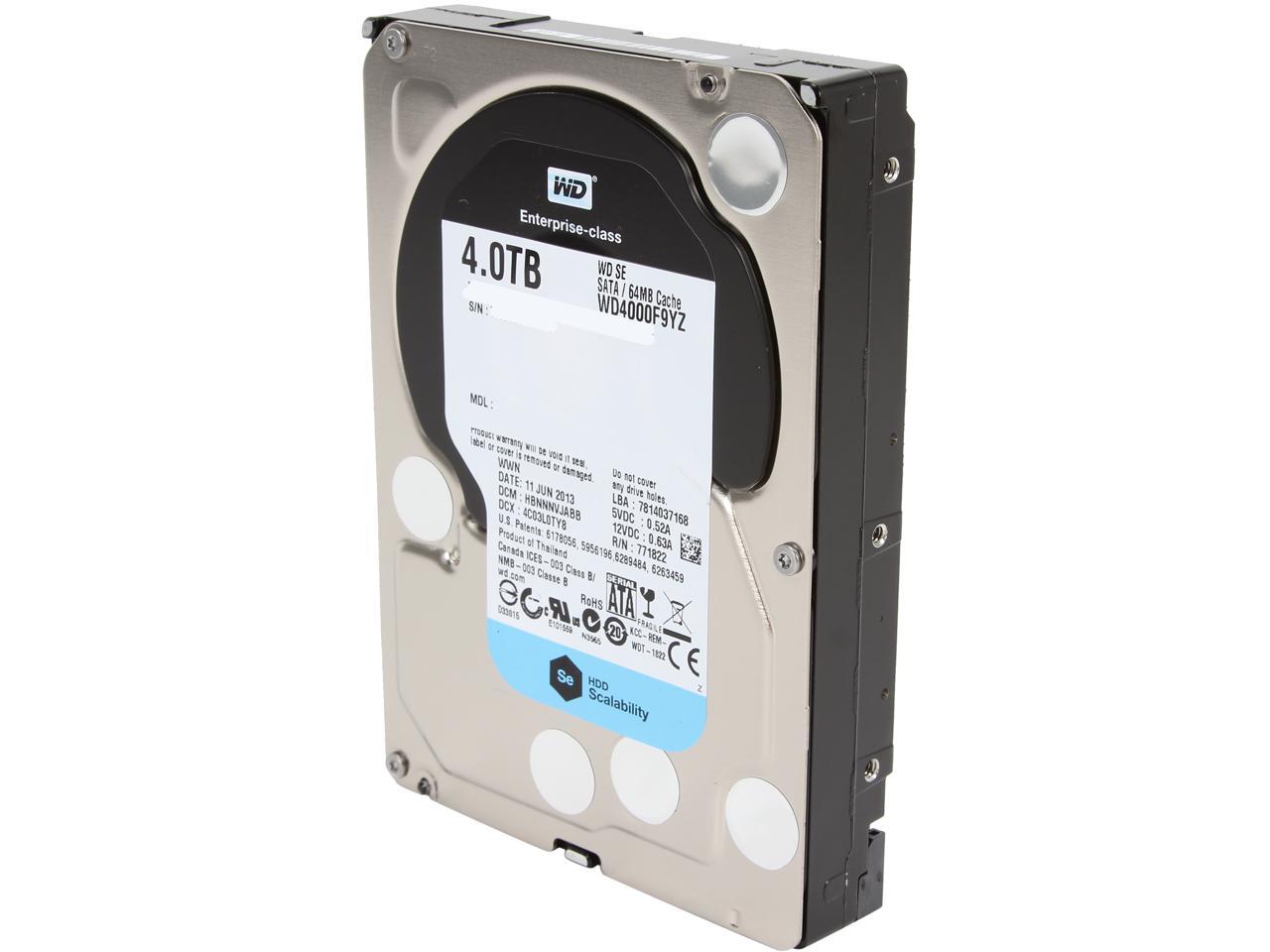 WD Se WD4000F9YZ 4TB 7200 RPM 64MB Cache SATA 6.0Gb/s 3.5" Datacenter Capacity HDD Bare Drive