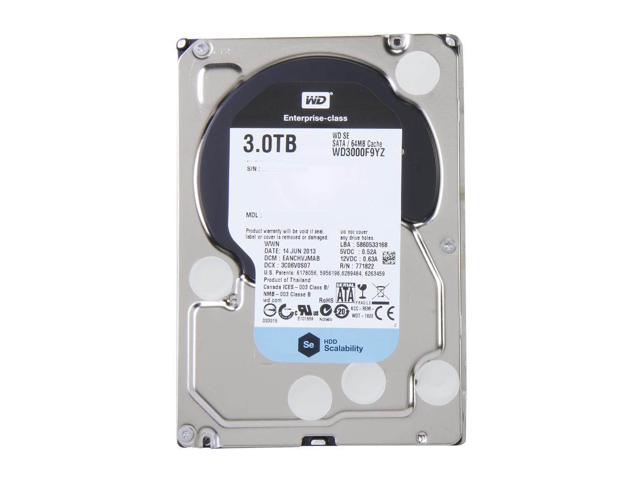 WD Se WD3000F9YZ 3TB 7200 RPM 64MB Cache SATA 6.0Gb/s 3.5" Datacenter Capacity Hard Drive