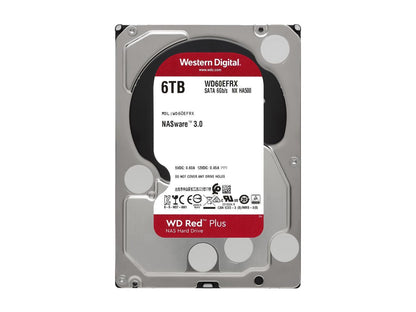WD Red Plus 6TB NAS Hard Disk Drive - 5400 RPM Class SATA 6Gb/s, CMR, 64MB Cache, 3.5 Inch - WD60EFRX