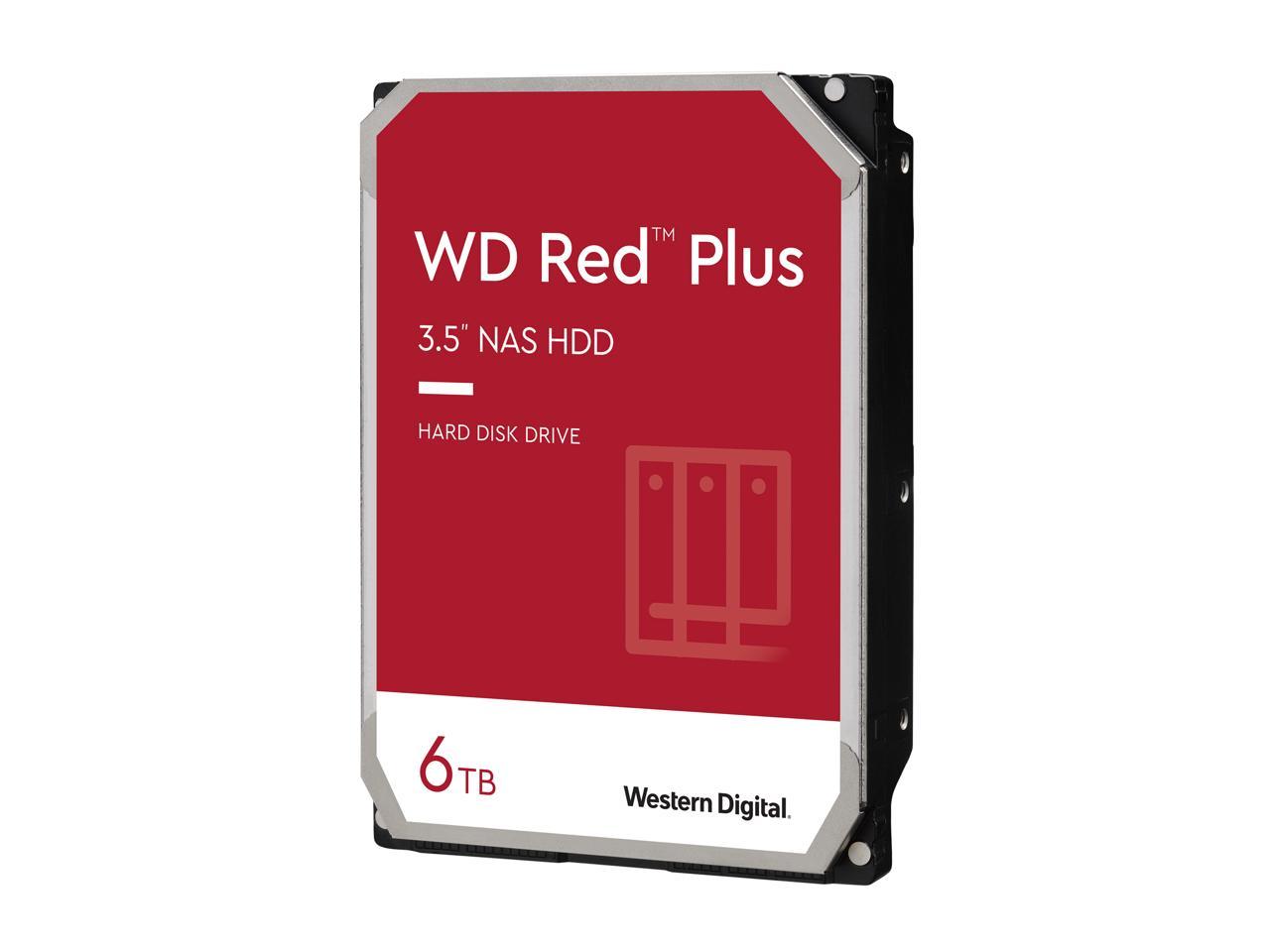 WD Red Plus 6TB NAS Hard Disk Drive - 5400 RPM Class SATA 6Gb/s, CMR, 64MB Cache, 3.5 Inch - WD60EFRX