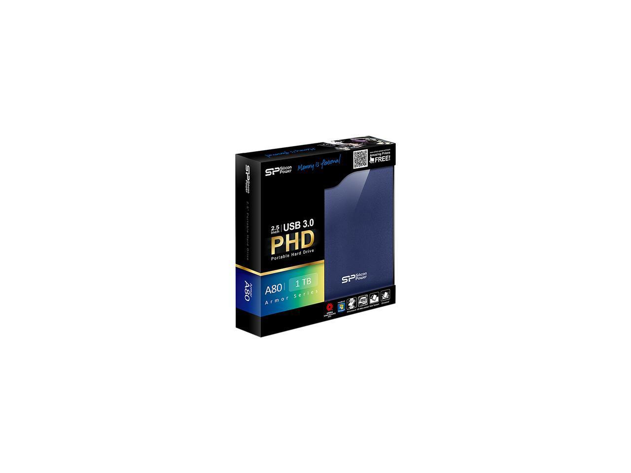 Silicon Power 1TB Armor A80 Portable Hard Drive USB 3.0 Model SP010TBPHDA80S3B Blue