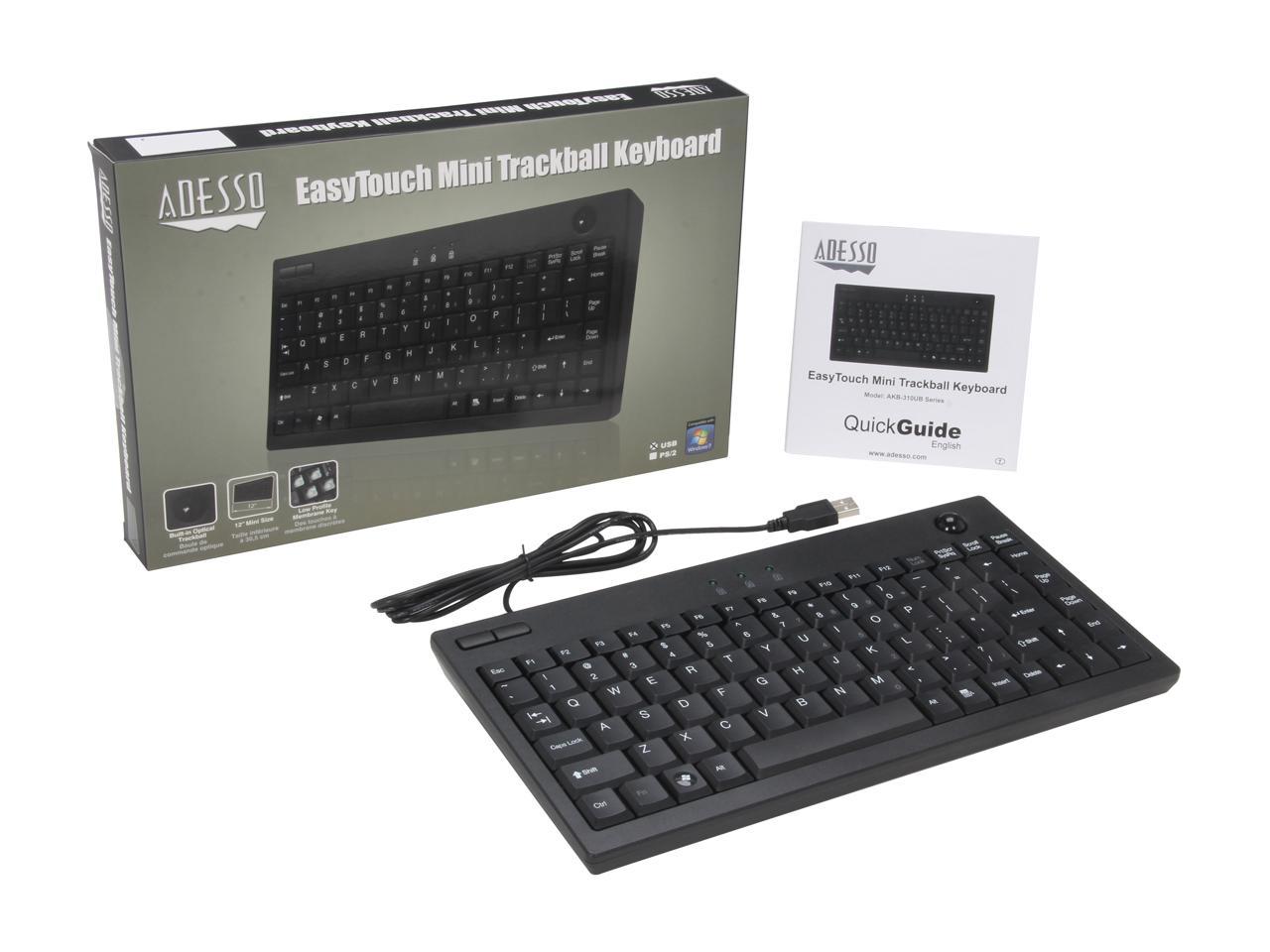 Adesso AKB-310UB Mini USB Keyboard built-in Optical Trackball (Black)