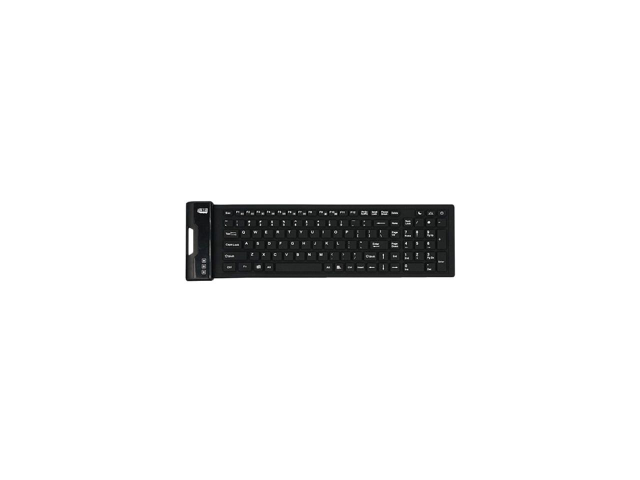 Adesso AKB-222UB USB Antimicrobial Foldable water proof 108-key compact size keyboard, 0.43" x 15.00" x 4.82" (Black)