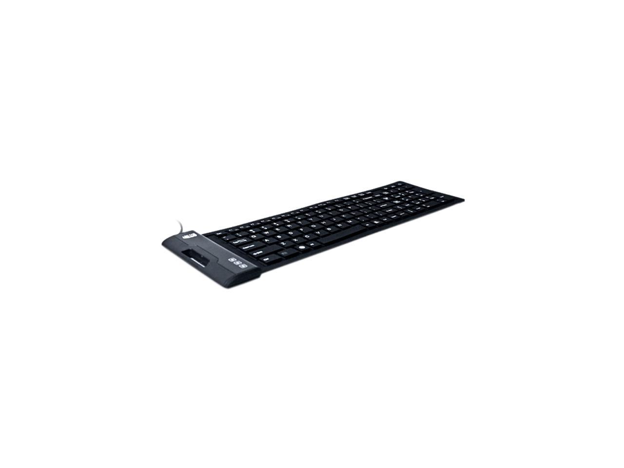 Adesso AKB-222UB USB Antimicrobial Foldable water proof 108-key compact size keyboard, 0.43" x 15.00" x 4.82" (Black)