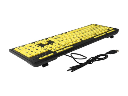 Adesso AKB-132UY EasyView Luminouse high contract 4X large print yellow keycap, multimedia USB keyboard, for low vision