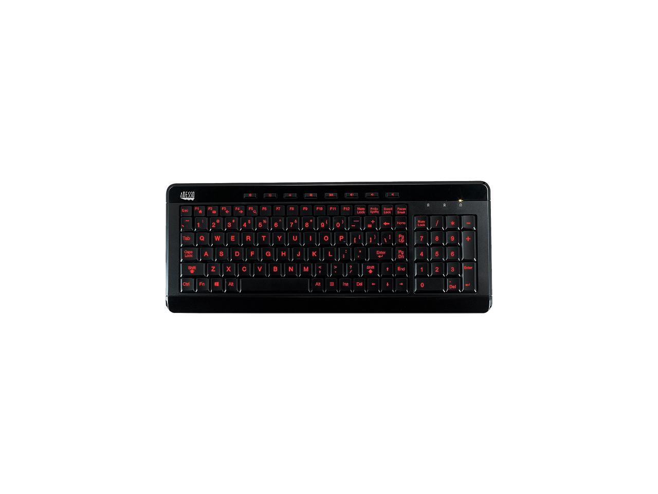Adesso AKB-120EB SlimTouch 3 RGB colors illuminated compact size USB keyboard with multimedia hot keys, 2X large print keycap