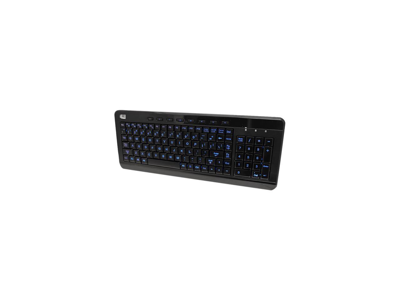 Adesso AKB-120EB SlimTouch 3 RGB colors illuminated compact size USB keyboard with multimedia hot keys, 2X large print keycap