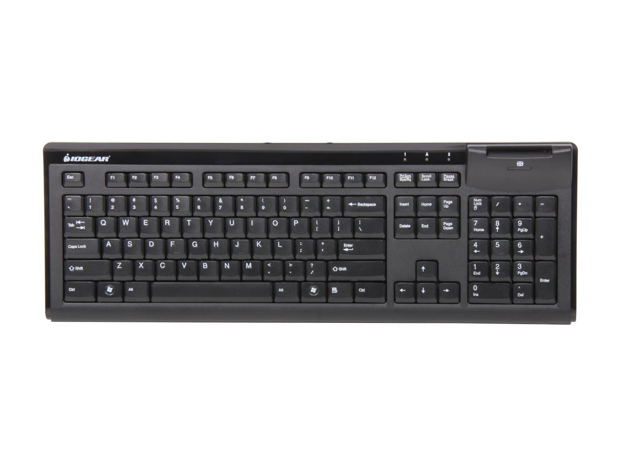 IOGEAR GKBSR201 Black 104 Normal Keys USB Wired Standard Keyboard With Integrated Smart Card Reader
