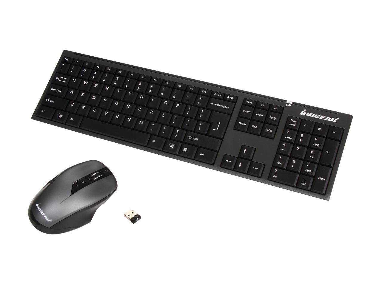 IOGEAR GKM552R Black USB RF Wireless Slim Long Range Keyboard and Mouse Combo