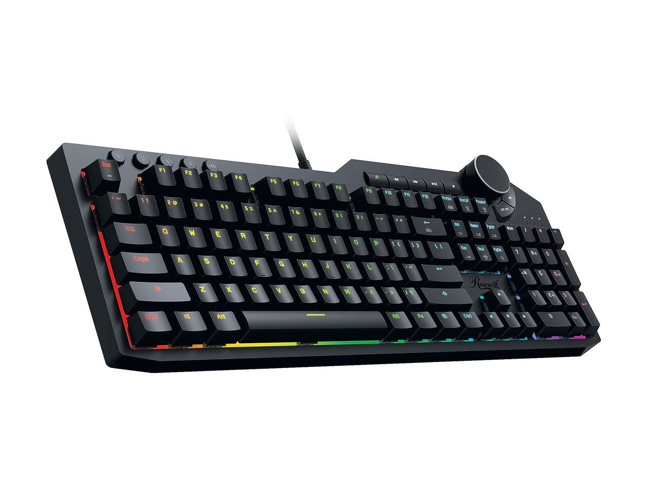 Rosewill Mechanical Gaming Keyboard, 15 RGB Backlit Modes, 2-Port USB Passthrough, Media Keys and Multifunctional Volume Dial, Blue Switches - NEON K90 RGB